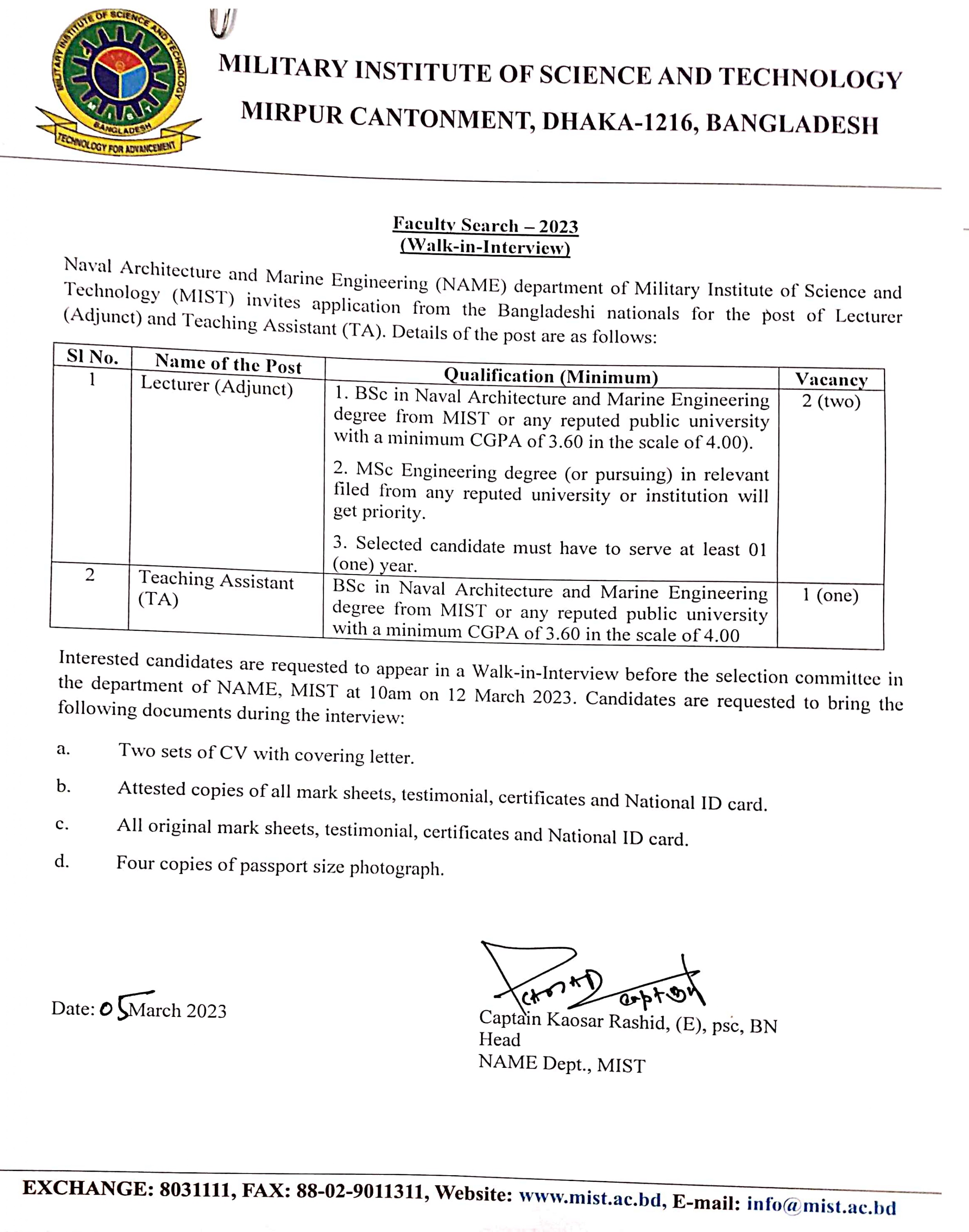 Faculty Recruitment Circular (NAME DEPT)